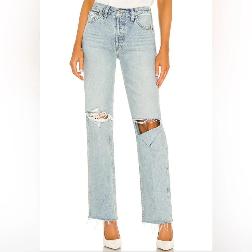 RE/DONE Originals 90s High Rise Loose in Breezy Indigo With Rips revolv - Picture 1 of 7